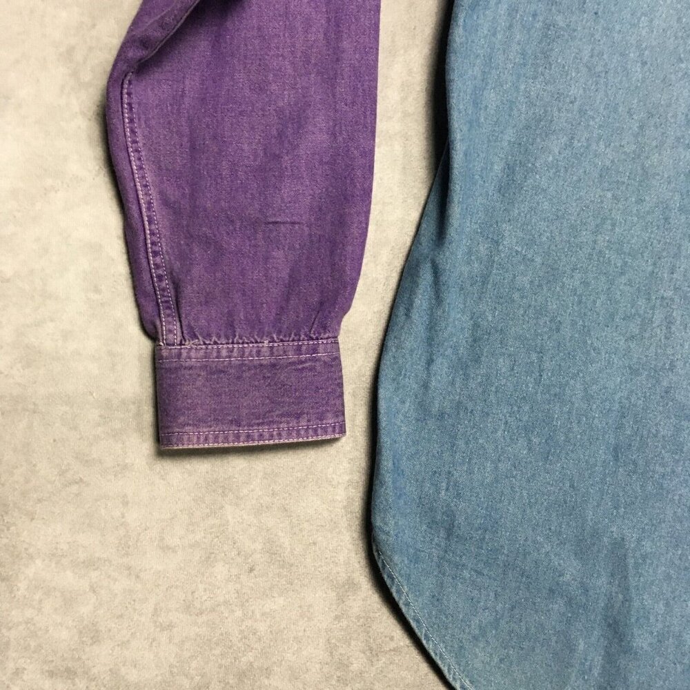 Vintage Nuovo County‎ Seat Chambray Shirt size Medium Long Sleeve Purple Button - Picture 12 of 14